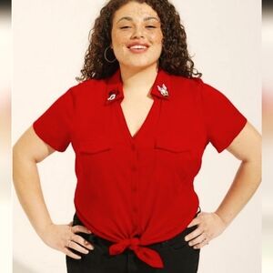 Torrid Disney Americana Minnie Mouse Daisy Stretch Challis Button Up Shirt 2X